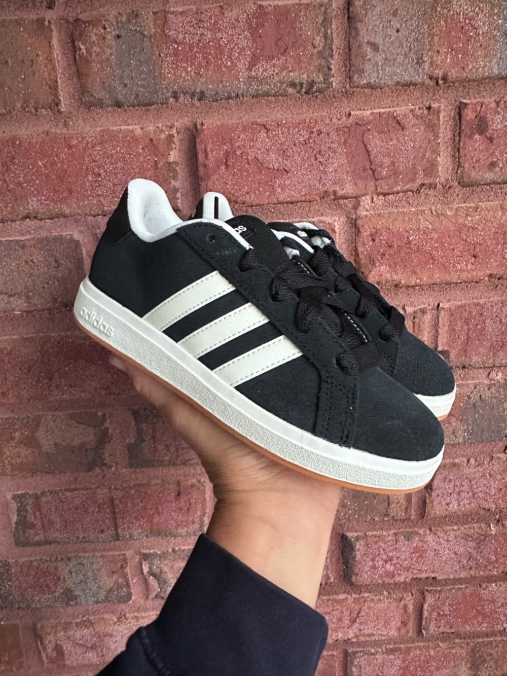 Adidas Black and White Suede Grand Courts - 6 youth/7 women’s